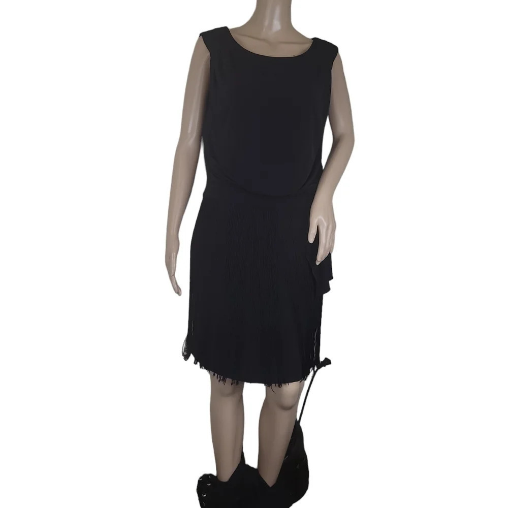 Manoukian Black Fringe Hem Sleeveless Dress - Picture 8 of 8